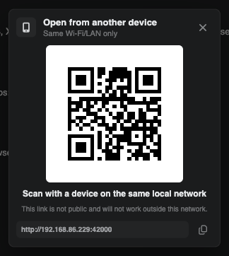 Phone access QR panel from the shared sidebar