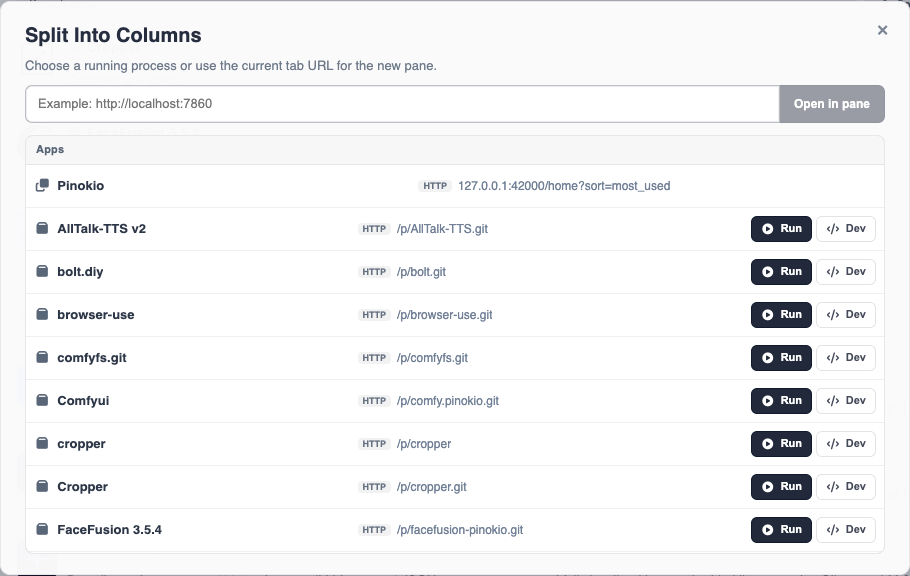 Redesigned window splitter modal